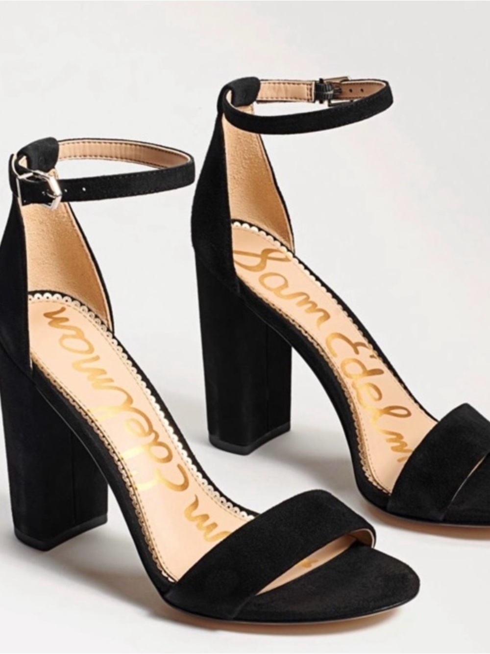 Sam Edelman Black Suede Block Heel Ankle-Strap Sandals Sz 7